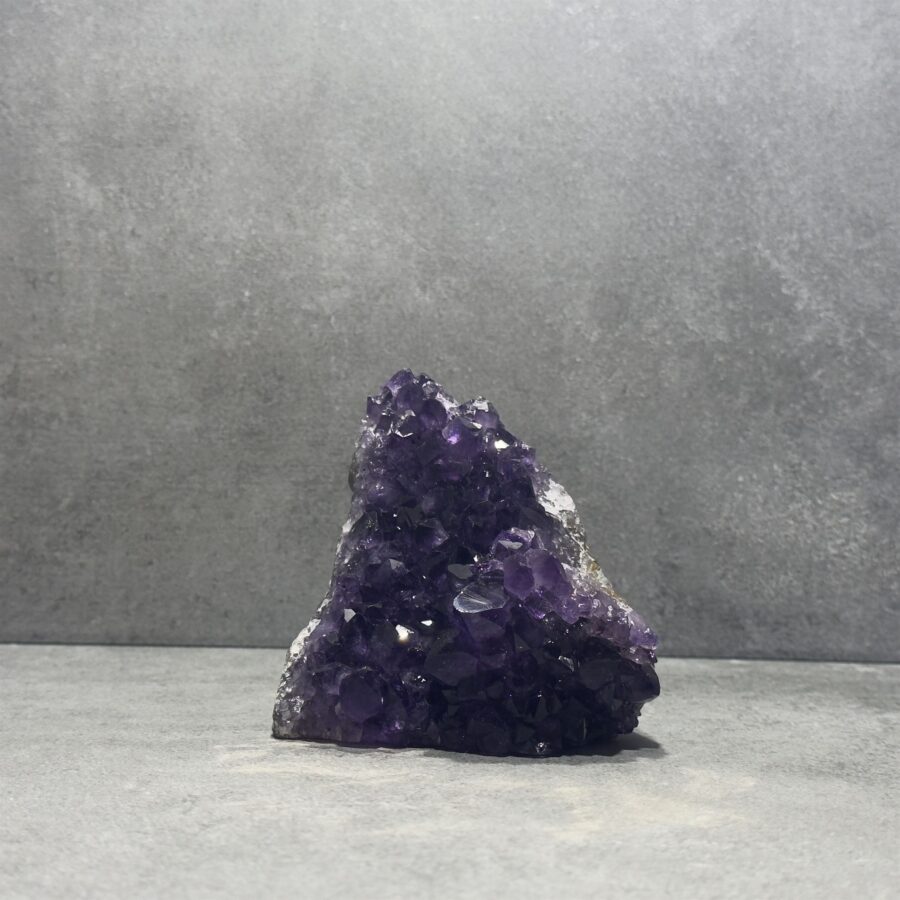 Standing Amethyst Clusters in a bathroom