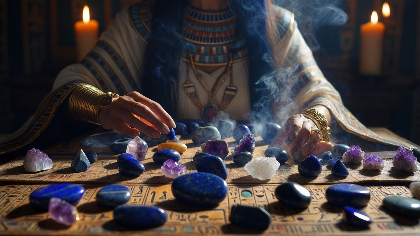 amulett från forntida egypten, dekorerad med lapis lazuli, karneol och turkos