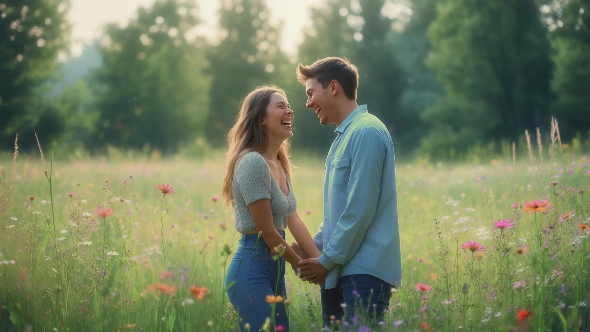 two friends laughing together outdoors and enjoying a relaxed moment, illustrating true friendship and joy