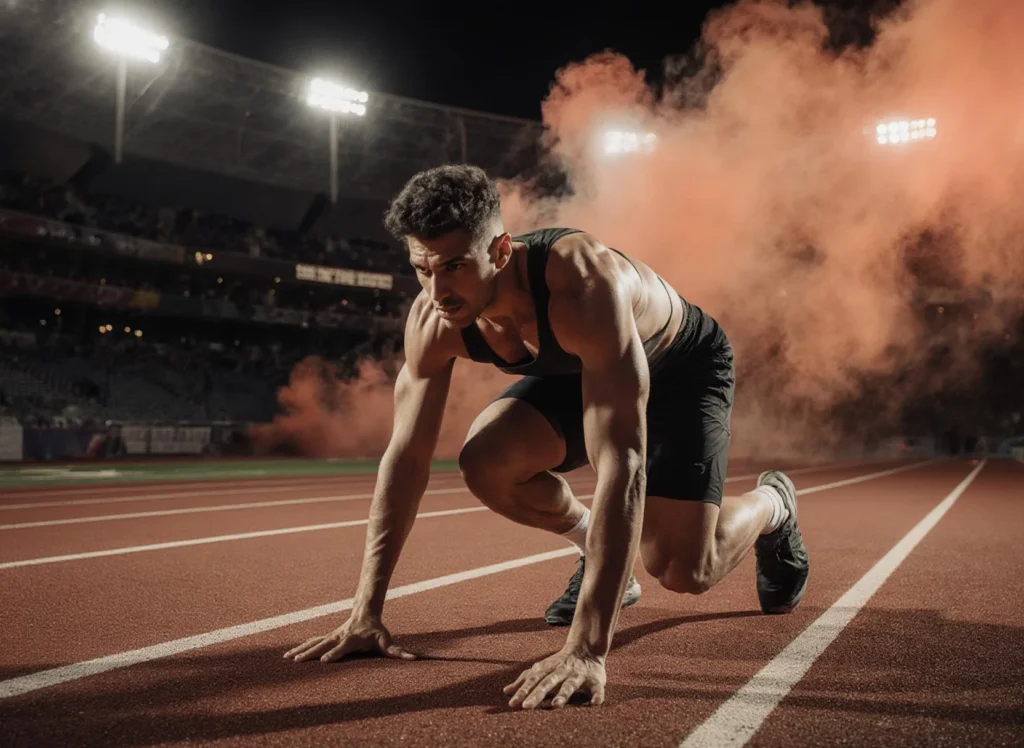 Sprinter redo för startlopp på stadion